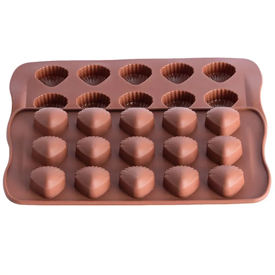 Cetakan Coklat Silicone Kerang 15 Grid Cetakan Coklat Jelly Pudding Es Batu Kerang Clam Shell 15 Lubang Silicone Molds Baking Silicone TERMURAH TERLARIS