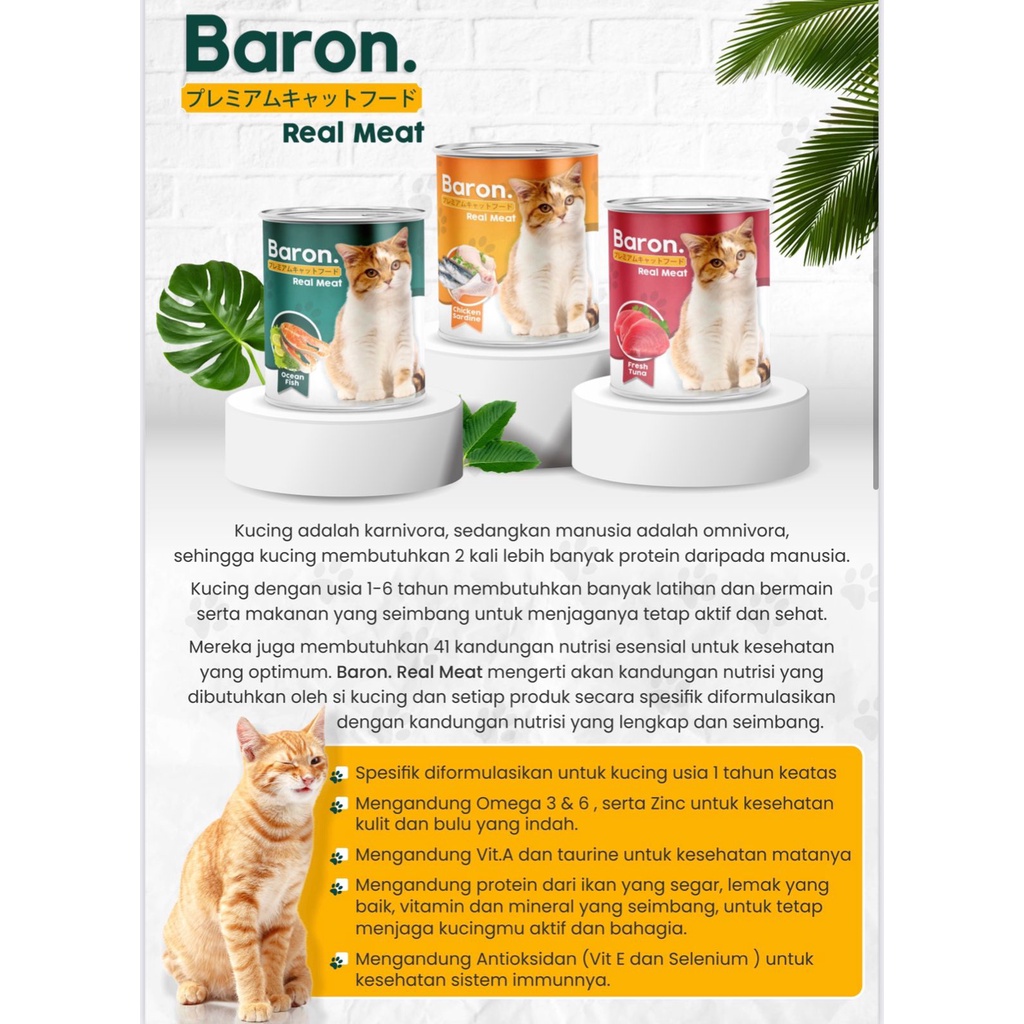 Baron Makanan Kucing Kaleng 400 gram Adult Kitten Semua Rasa Wet Food