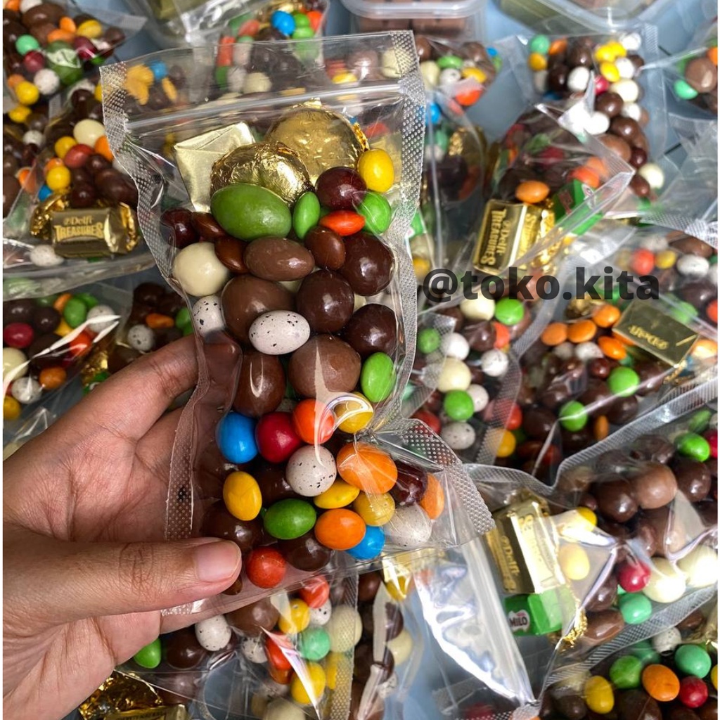 

TESTER PACK Coklat SQ bites mede/ALMOND/DARK/chachanut/milk/DELFI/SCANDIA varian MIX pouch