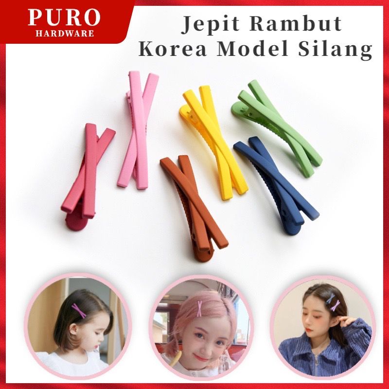 Jepit Rambut Korea Model Silang / Jepitan Poni X Matte Warna Warni / Hair Pin Cross Aksesoris Fashion Wanita Anak Clip Pita