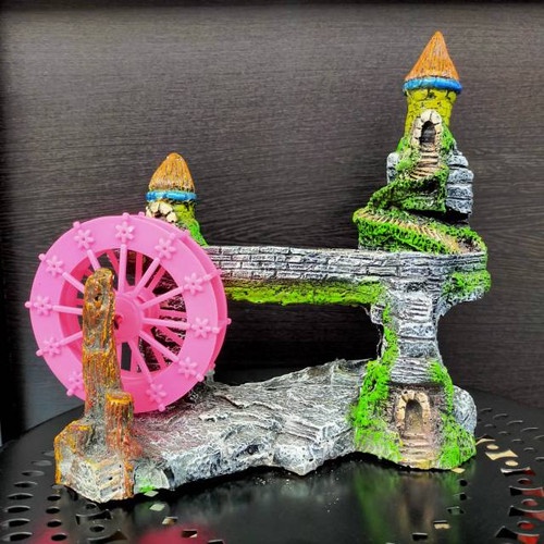 Dekorasi aquarium jembatan kastil kincir, ornamen aquarium jembatan kastil kincir, Hiasan aquarium f