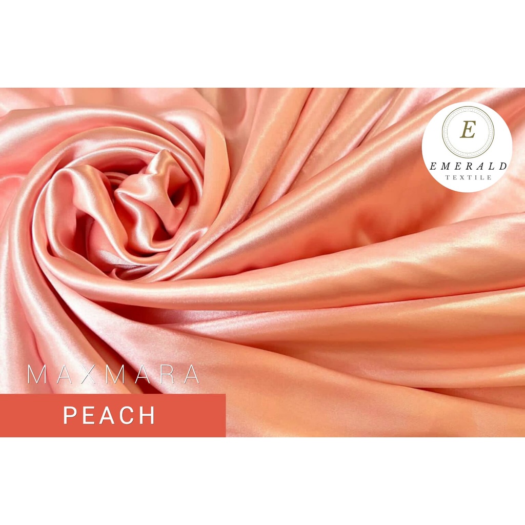 ( BUKAN HIJAB ) SETENGAH METER Kain Satin Charmuse Maxmara Silk Premium - Peach ( HARGA PER 50cm KAIN )