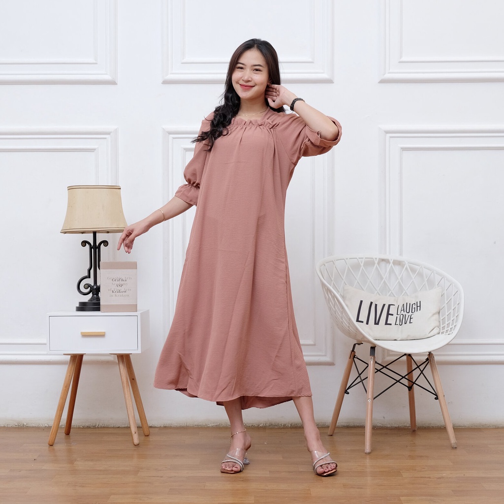 MOZA DRESS GAMIS WANITA MUSLIMAH AIRFLOW CRINCKLE DEODORA PREMIUM TERMURAH KEKINIAN