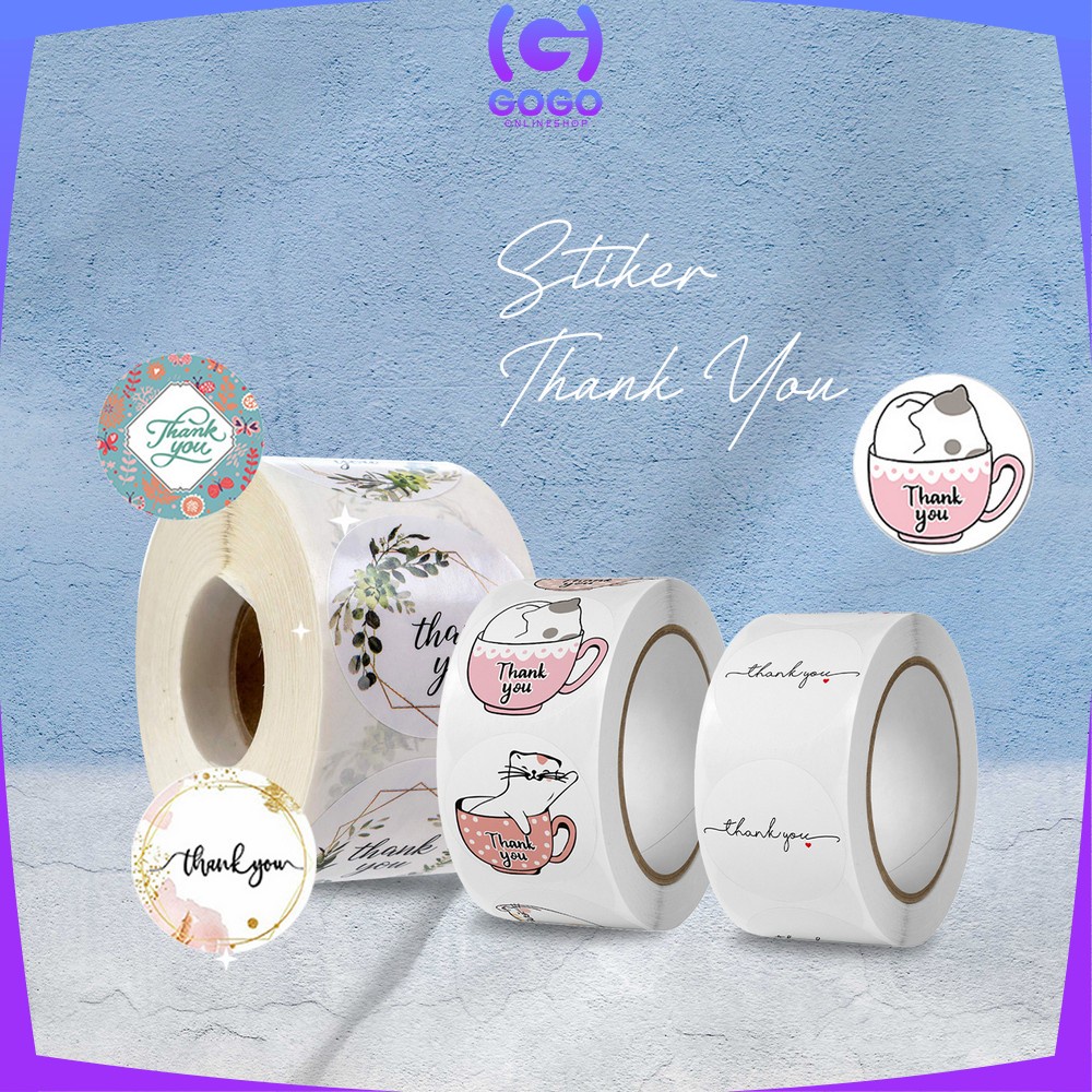 

GOGO-C817 Sticker Thank You 1 Roll 500PCS Stiker Label Makanan Tulisan Segel Ucapan Terima Kasih / Stiker Label Thankyou Kemasan Packing Serbaguna