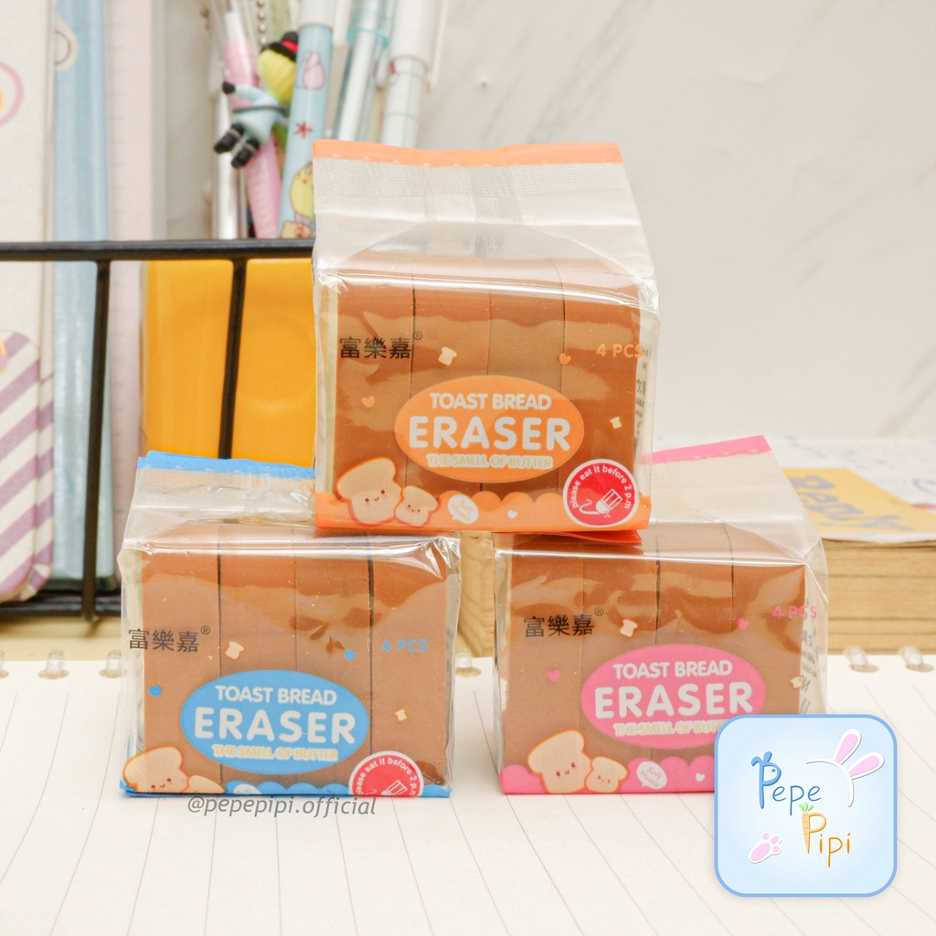 Penghapus 3D Toast Bread No.1311 Eraser Setip Stip Hapusan Pensil Satu Set Penghapus Roti