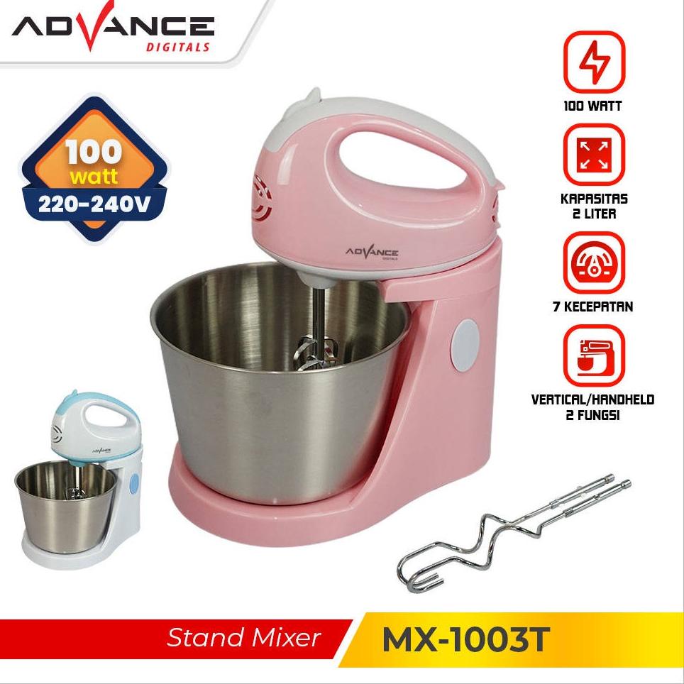 [spin1] Stand Mixer Advance MX-1003T ( Mangkuk Stainles + 2Liter ) Pengocok Telur Mesin Roti 7 Kecep
