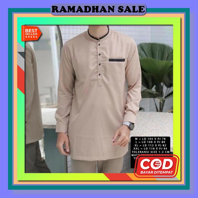Baju Koko Kurta Pria Lengan Panjang Bahan Toyobo Premium Putih  [Koko Anwa Grey Ni]Baju Koko Pria Ma
