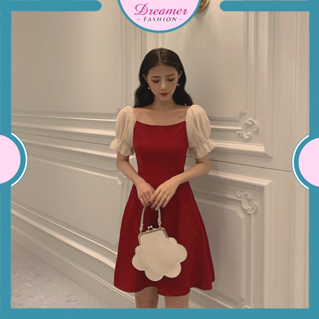 DF DR379 Mini Dress Sabrina Vintage Wanita Korean Style Bahu Terbuka