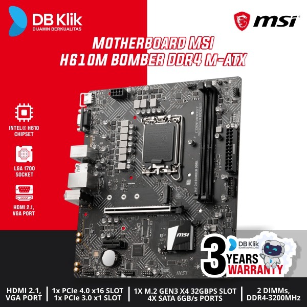 Motherboard MSI H610M BOMBER DDR4 m-ATX LGA1700 HDMI DP - H610M BOMBER