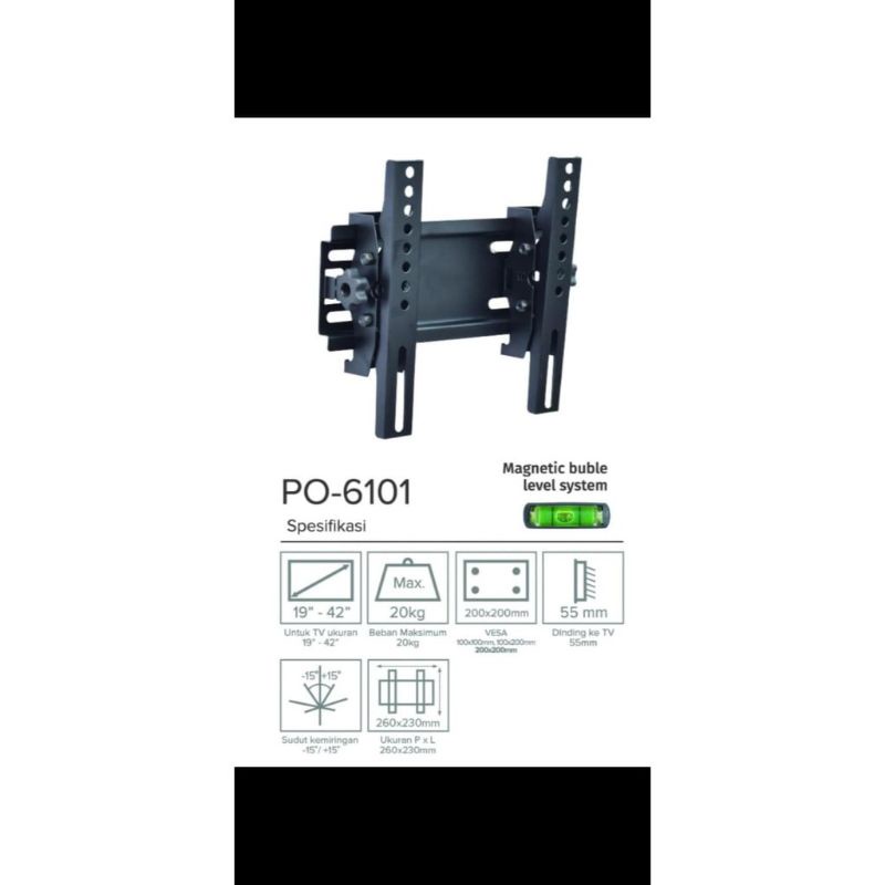 Push On PO-6101 Bracket LCD TV 19&quot;-42&quot; Bracket Gantung TV 19&quot; - 42&quot; Merk Push On PO-6101