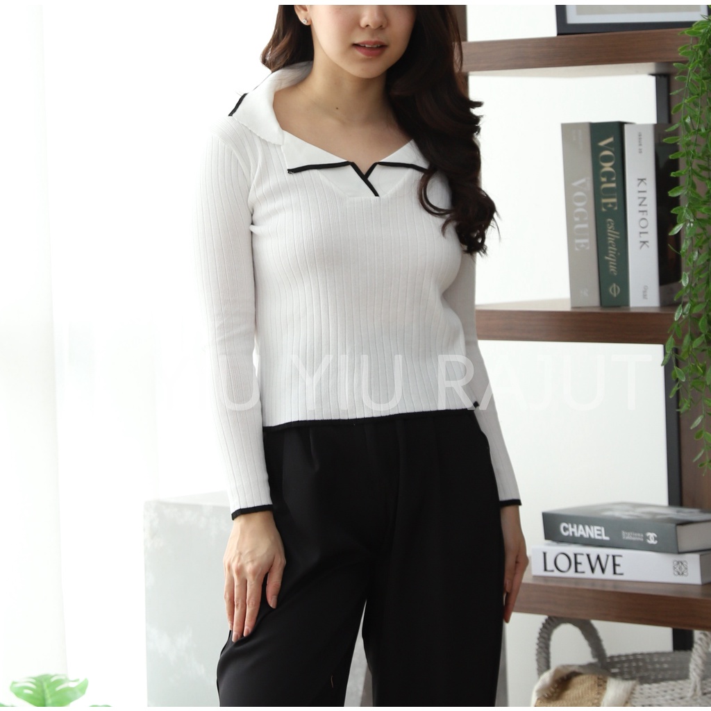 YIU YIU Rajut - Sweater Wanita Lengan Panjang Korean Style Terbaru V-neck Switer Rajut Wanita Polos