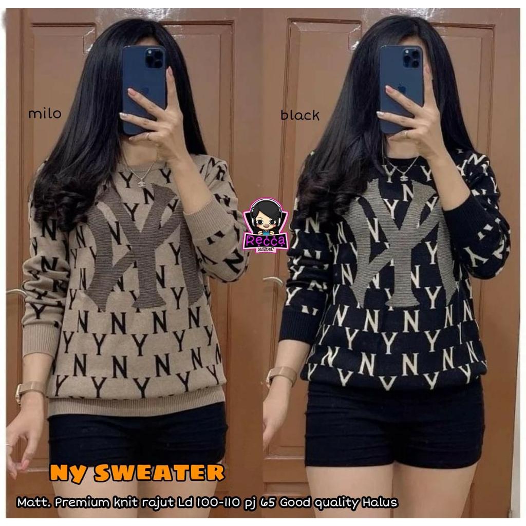 Baju Atasan Blouse Wanita Sweater Rajut Import LD 100 110 NY Bahan Premium Adem Halus Tebal Recca