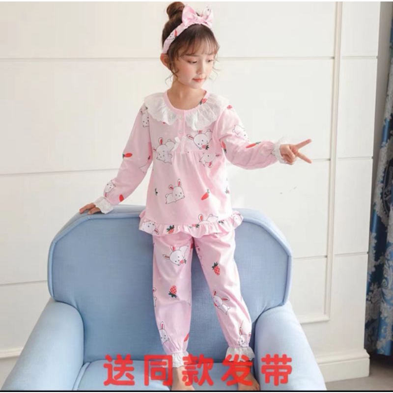 Piyama Anak Import/Baju Tidur Anak Import Setelan PP +Bandana CO18b