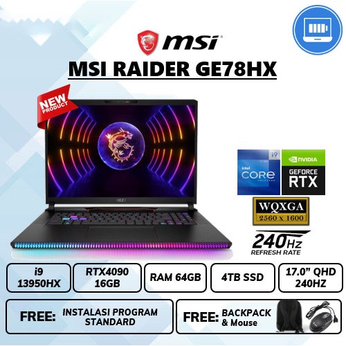 Laptop Msi Raider GE78HX Rtx4090 16Gb i9 13950HX RAM 64GB SSD 4TB