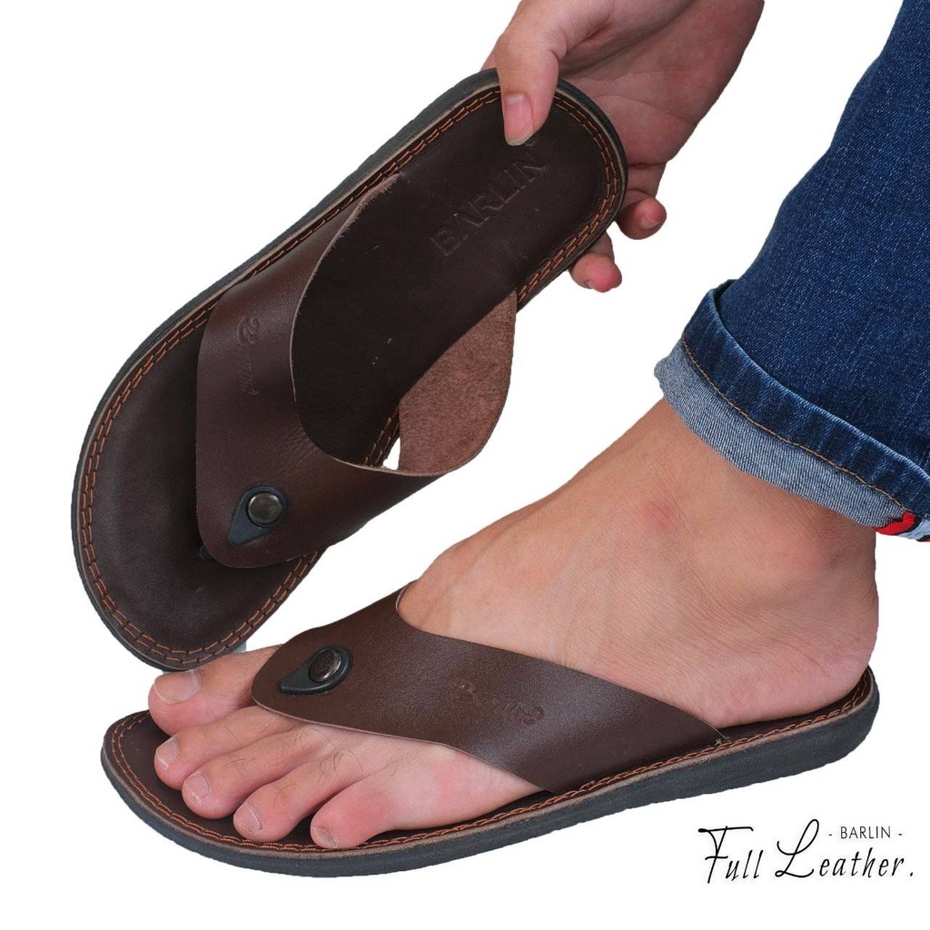 Fatimahshoes Sandal Kulit Jepit Tarumpah Kasual Formal Pria Coklat