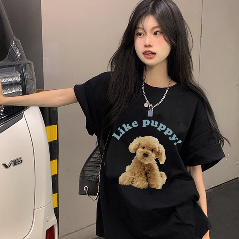 Print T-shirt Kaos Lengan Pendek Cute Plush Dog Baju Wanita Oversize Korean St