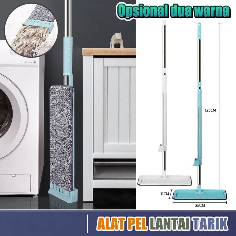 Alat Sapu Pel Lantai Lipat Praktis Microfiber Tarik Dorong Efisien — 8