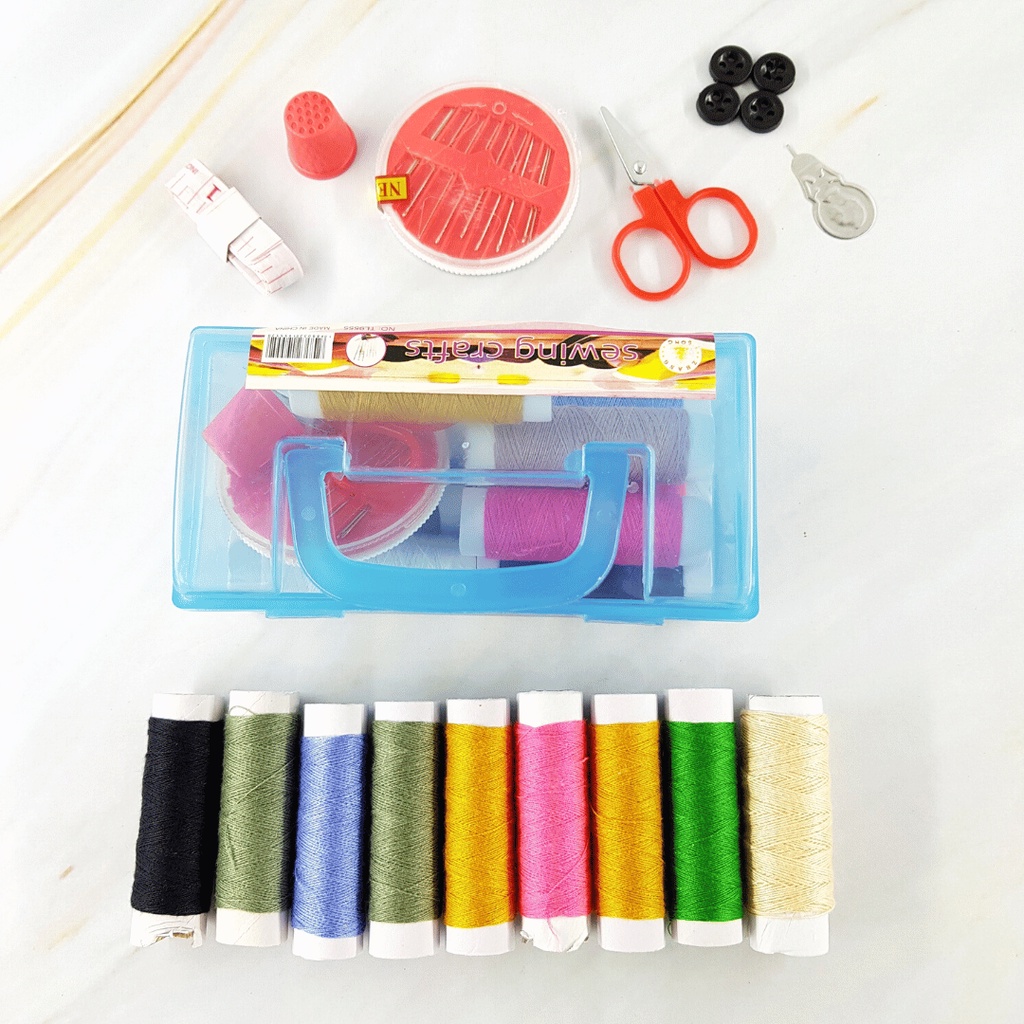 ENZ ® PERALATAN JAHIT SEWING KIT / SET ALAT JAHIT JARUM DAN BENANG / PERLENGKAPAN MENJAHIT DENGAN 8 PCS BENANG 1246