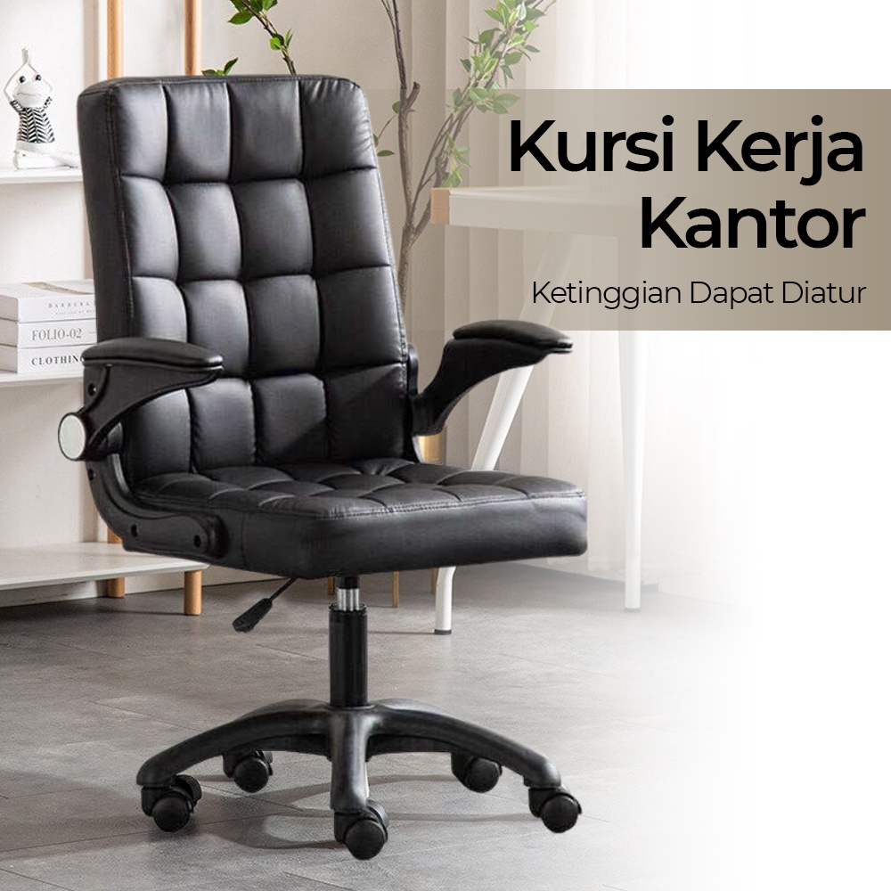 Kursi Kerja Kantor Office Chair Lift Swivel Leather - C032 - Black