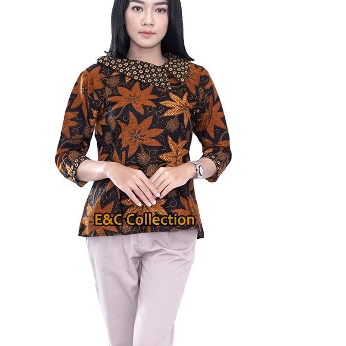Import Terlaris Blouse Batik Wanita Modern Kerah Shawl Lebar / Atasan Batik Wanita / Batik Kerja Wan