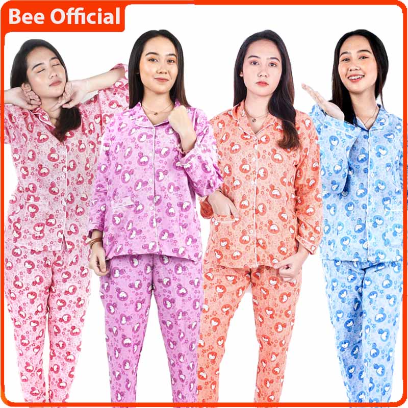 BEE - Stelan Baju Tidur Piyama Dewasa Lengan Panjang All Size Motif Karakter F-1001 PP