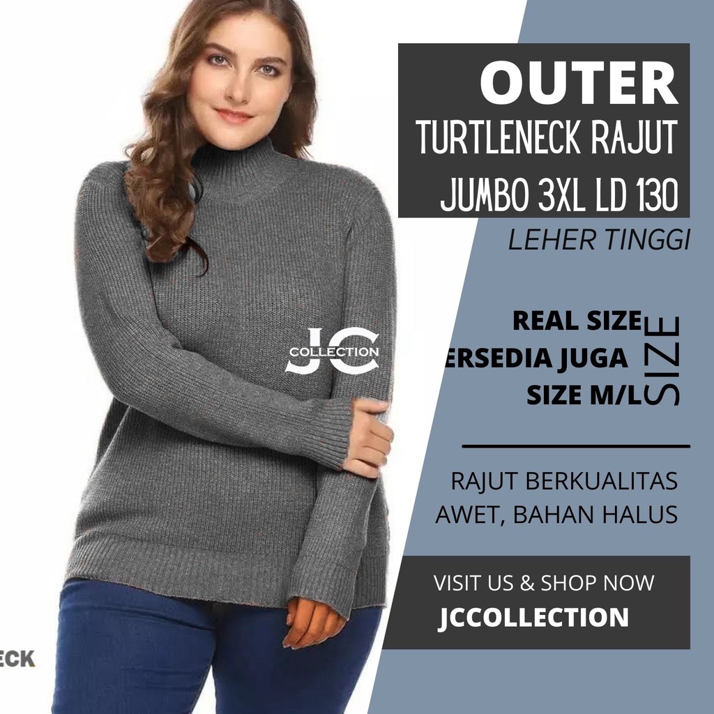 Turtleneck Sweater Rajut Wanita 3XL Big Size / Sweater Rajut Jumbo - JCCollections