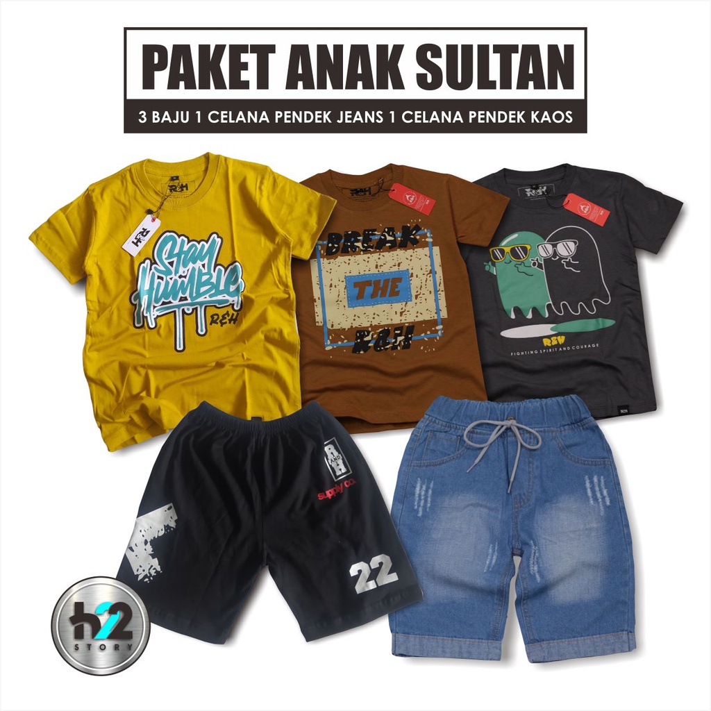 Paket Sultan Setelan Celana Anak Jeans / 3 Kaos Anak 1 Celana Pendek Jeans 1 Celana Pendek Kaos / Setelan Jeans / Setelan Boxer