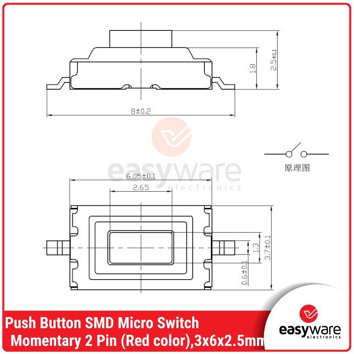 3x6x2.5mm Push Button SMD Micro Switch Momentary 2 Pin Tact Switch 3x6