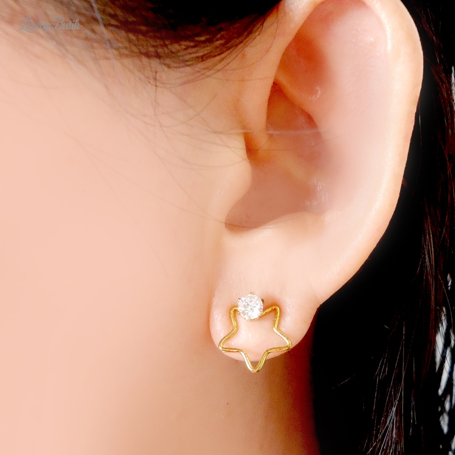 Anting Tindik Titanium Anti karat Ni4 Giwang Tusuk Emas Model Bintang Korea Terbaru - Lovelybutik
