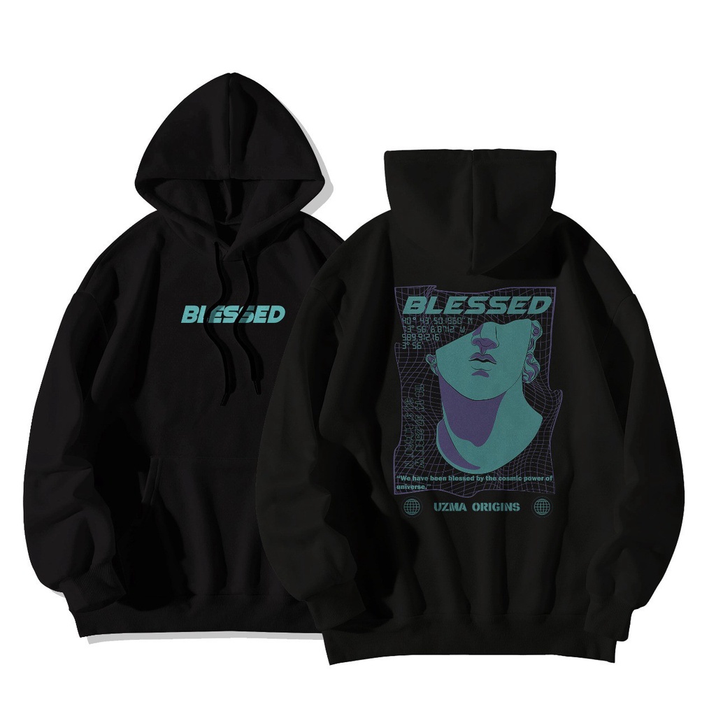 Hoodie Sweatshirt Blessed Black Premium Full Print Unisex M-XXXL