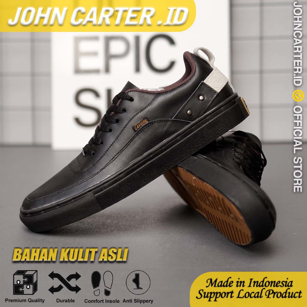 John Carter x CRE - Sepatu Sneakers Putih Pria - Sepatu Casual Cowok Kulit Asli