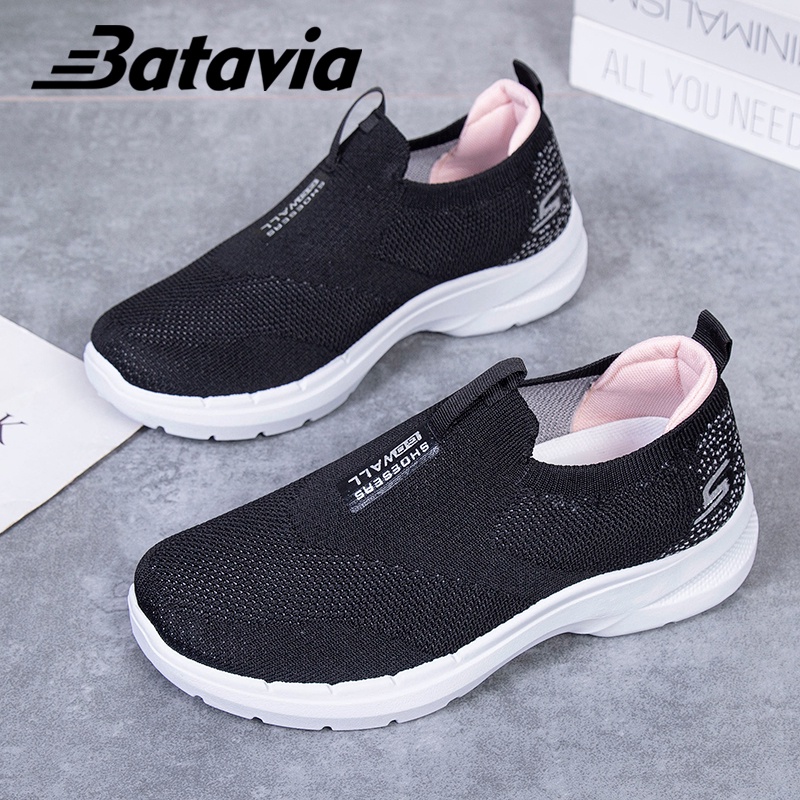 (COD)Batavia Fashion terbaru kualitas tinggi Sepatu wanita kasual Korea lembut bernapas nyaman sepatu joging sepatu sekolah wanita hitam B25