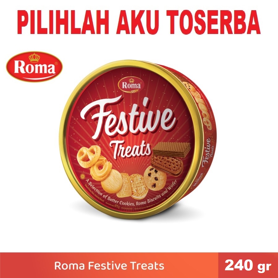 

Biskuit Roma FESTIVE Treats Kaleng 240 Gram - ( HARGA 1 KALENG )