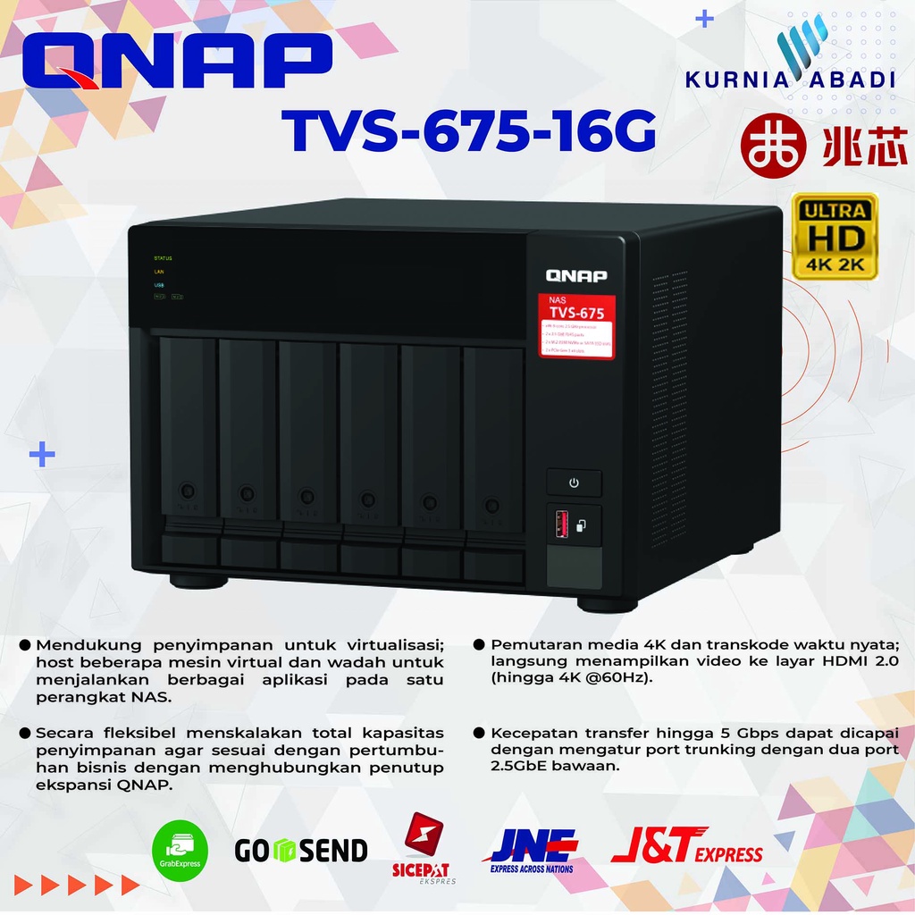 QNAP TVS-675-16G 16GB RAM 6-Bay Server External Storage Cloud NAS