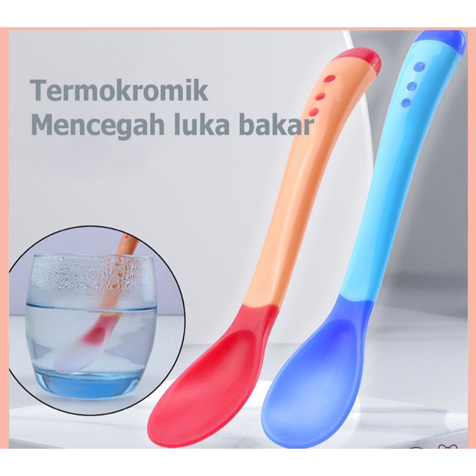 SG Sendok Makan Bayi / Sendok Makan Bayi Sensor Panas / Spoon Fork Set Heat Sensing. Sendok makan bayi / Sendok silikon bayi sendok dan garpu