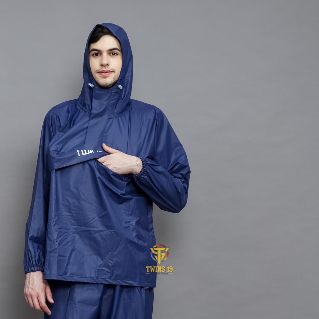 Jas Hujan TWINS19 Jas Hujan Saku Kangguru Pria Wanita Dewasa Anti Air Bahan PVC tebal