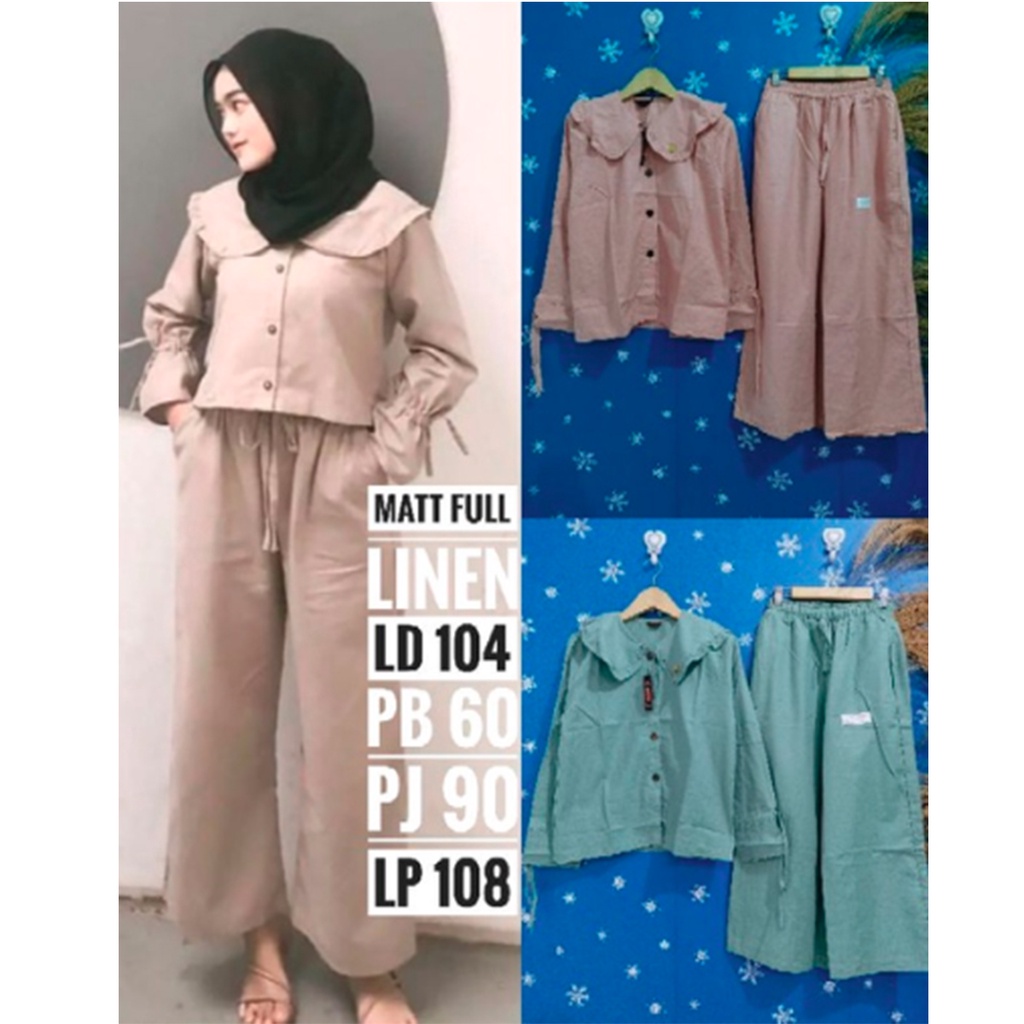 One Set Setelan Celana Kulot Crop Katun Adela Set Kulot Linen Premium  kemeja Stelan Atasan dan Bawahan Wanita terbaru  By Nasywa