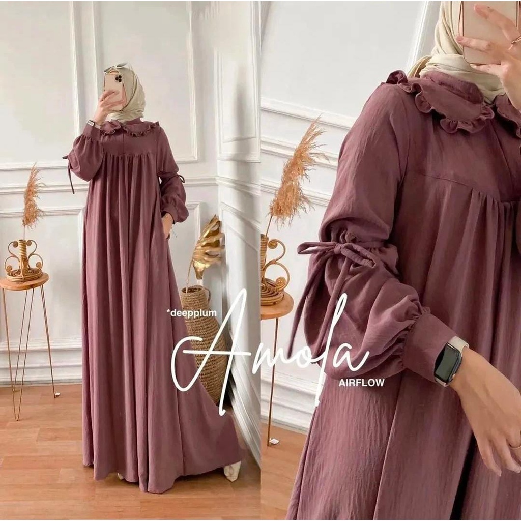 GAMIS TERBARU AMOLA DRESS BAHAN CRINKLE AIRFLOW MOTIF POLOS UKURAN M L XL LD 100 - 110 CM GAMIS TERBARU 2023 LEBARAN WANITA DRESS CRINKLE AIRFLOW MAXY DRESS JUMBO MAYUNG