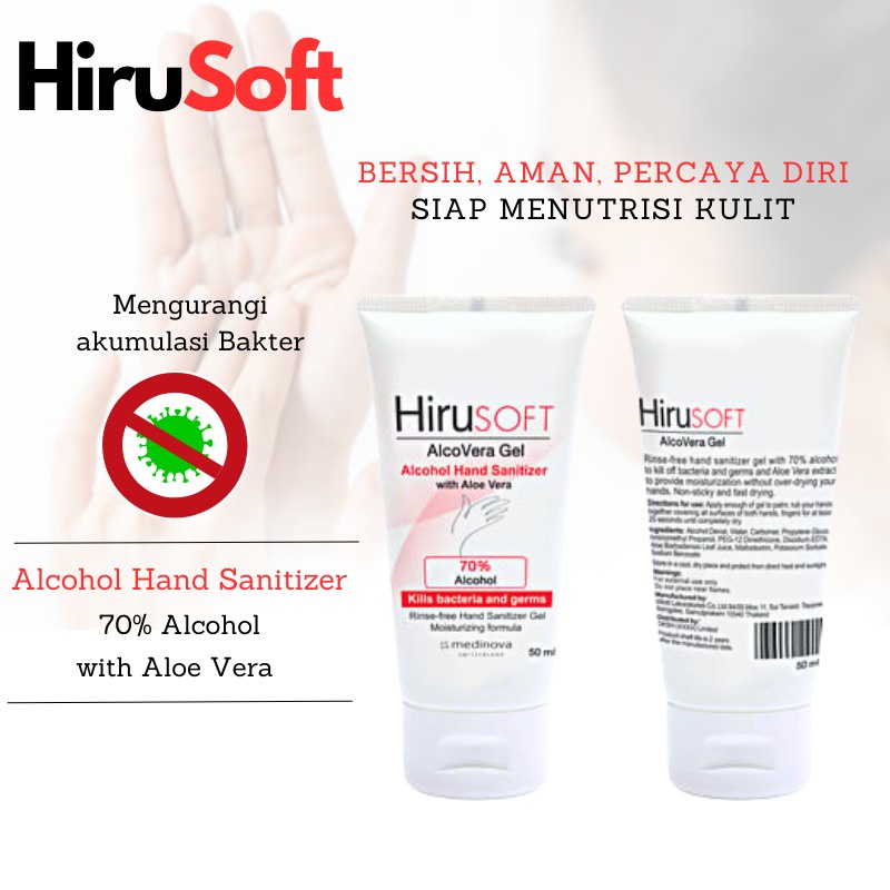 PEMBERSIH TANGAN GEL - HAND SANITIZER HIRUSOFT ALCOVERA GEL 50ML