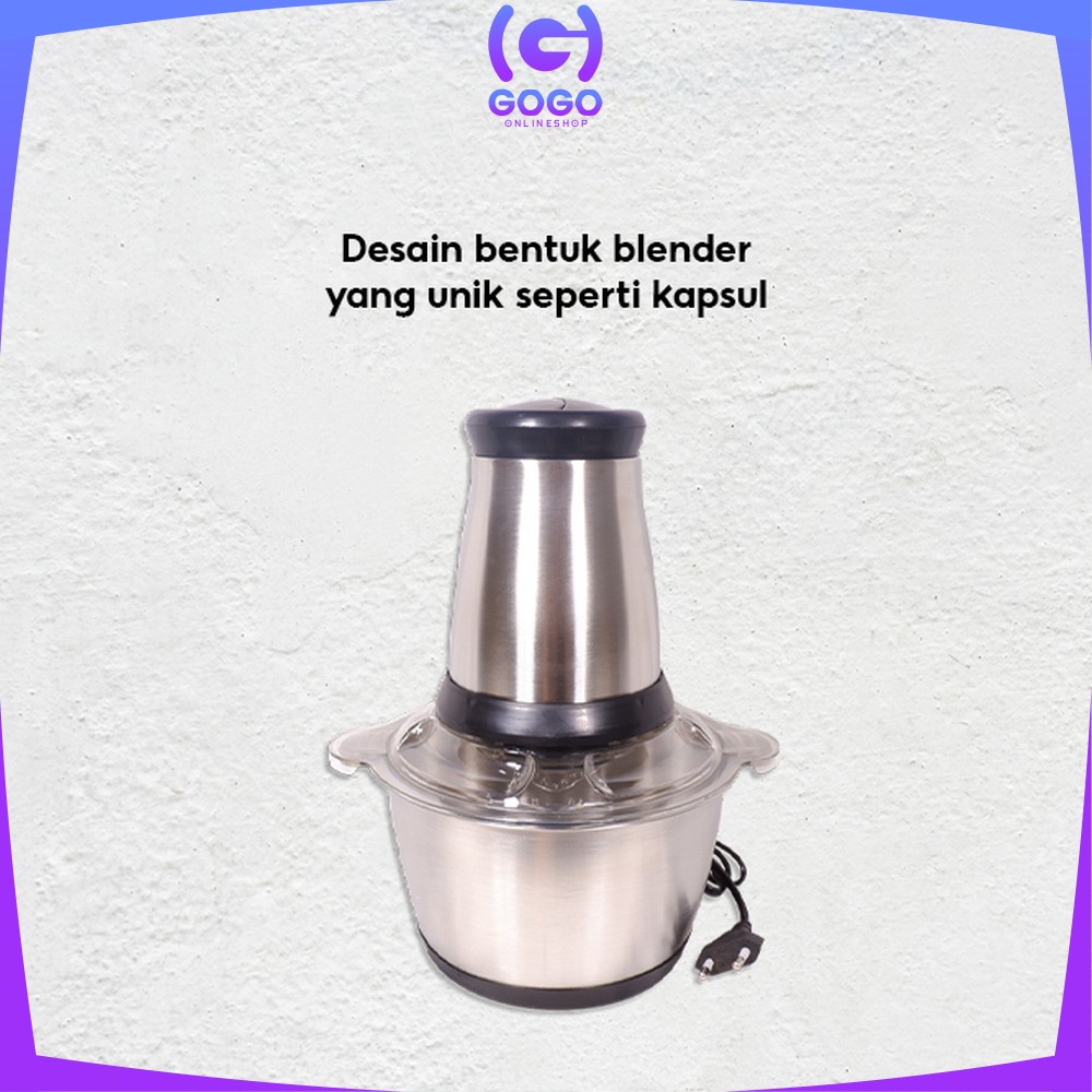 GOGO-C499 Penggiling Daging Serbaguna Chopper Daging 2L / Blender Elektrik Stainless Steel Multifungsi / Blender Portable Chopper Meat Grinder