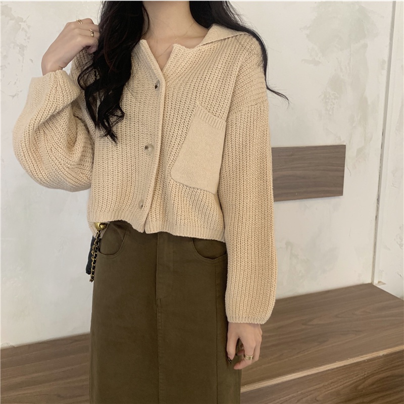 [3 Warna]EUNII Korea Style Cardigan Rajut Atasan Lengan Panjang Crop Top Atasan