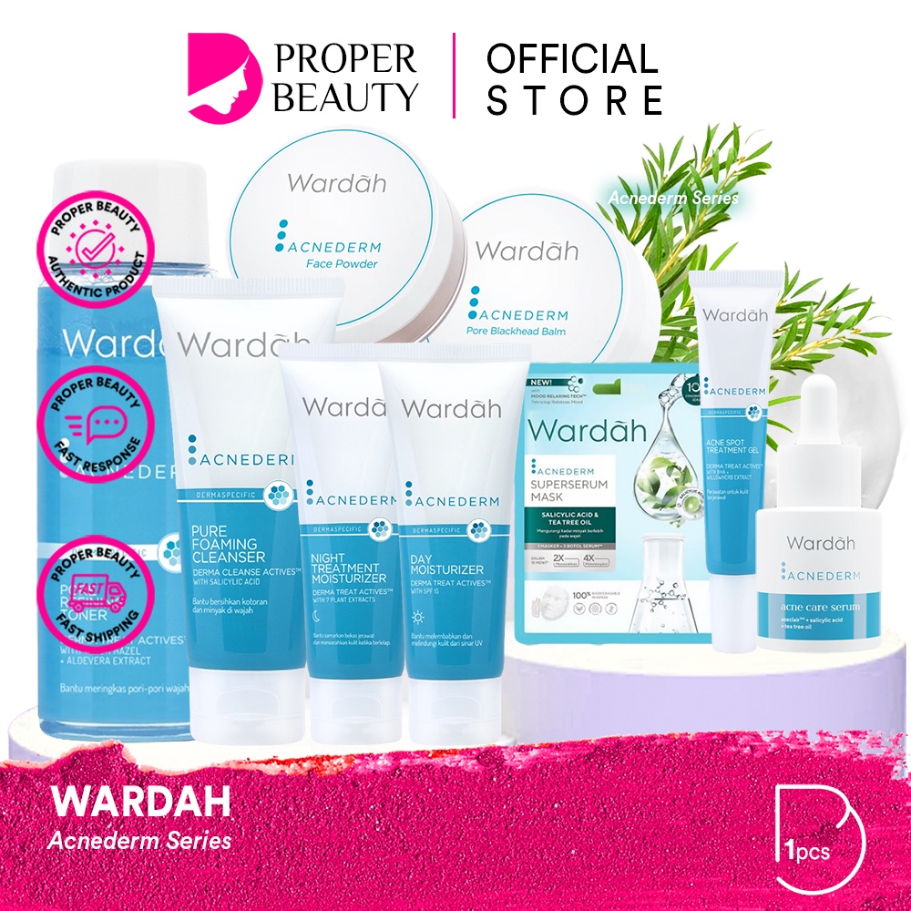 WARDAH Acnederm Series Indonesia / Facial Wash Face Scrub Micellar Water Essence Toner Mist Serum Day Night Eye Cream Sunscreen Mask Masker Lip Tint Matte Gloss / Lightening Crystal Secret Nature Daily Renew You C Defense Uv Shield Spf Colorfit Acne Paket