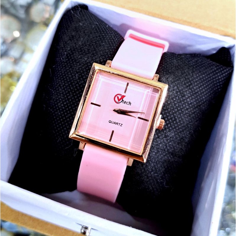 Jam Tangan Wanita V Tech Original Tahan Air Strap Silikon Analog Persegi Mewah Elegan Sporty Olahraga Fashion Dijamin Sesuai Foto Realpict