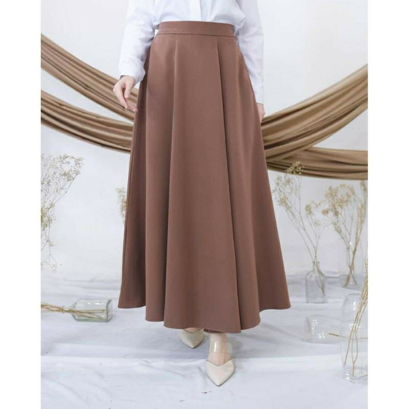 Rok Kerja Scuba Bawahan Rok Hitam Line A/Rok Kerja Line A Scuba Premium Flare Skirt Wanita Dewasa