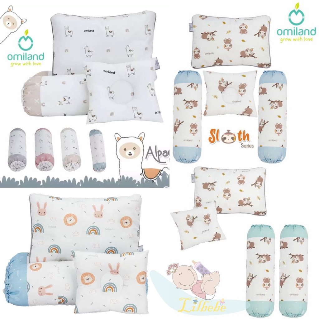 *TERBARU* Omiland Bantal Guling Bayi Set Peang Bahan Premium - Sloth / Alpaca / Panda Series