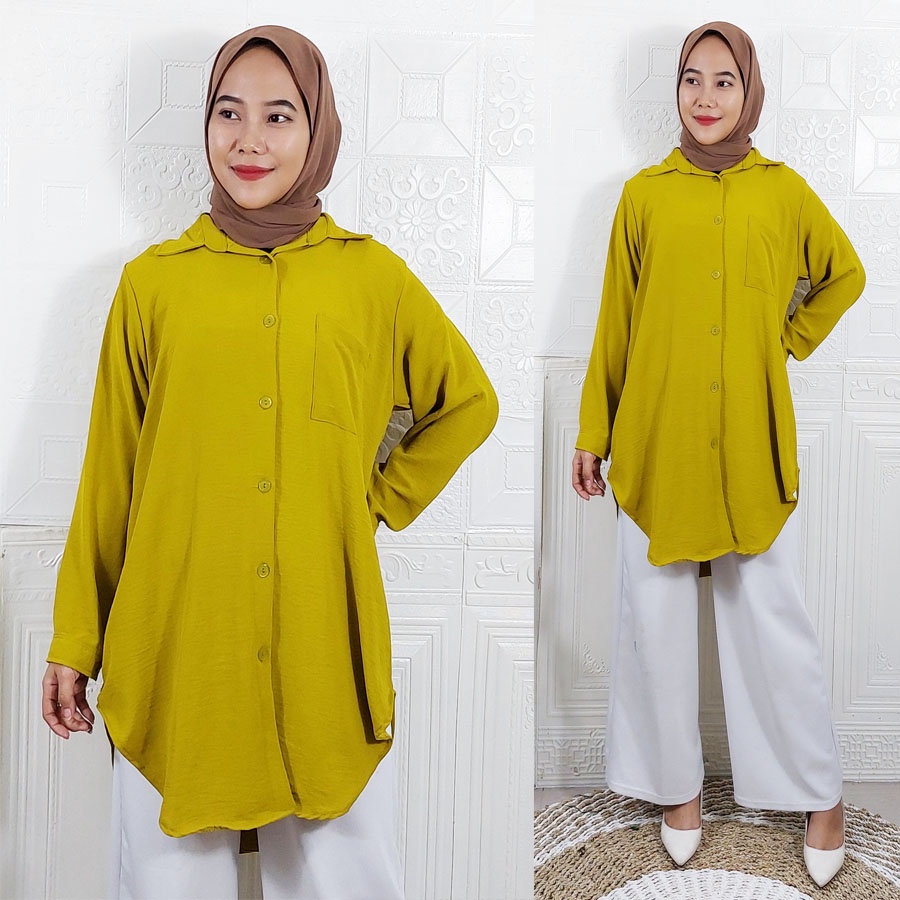 PREMIUM KEMEJA CRINGKLE AIR FLOW ANSYA TOP WANITA PANJANG BY GL FASHION