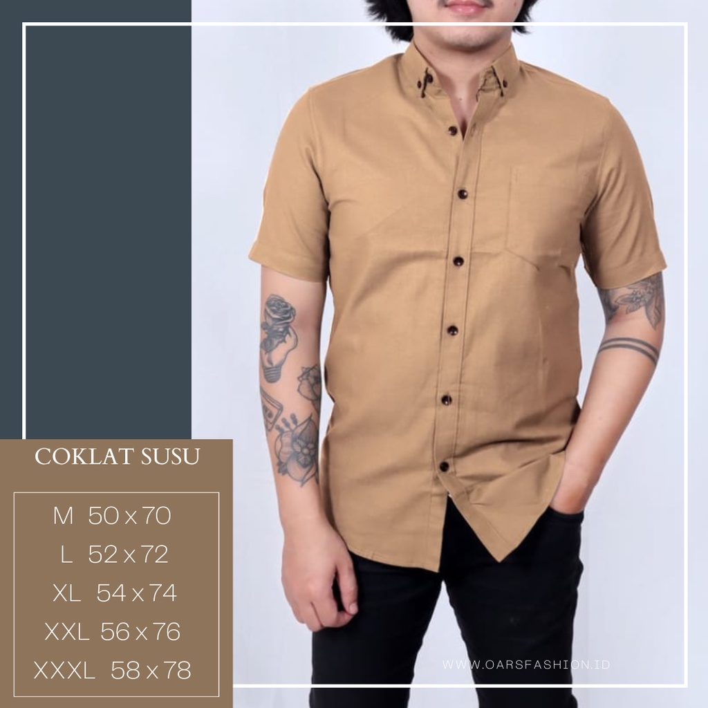 Kemeja Pria Polos Lengan Pendek Warna Coklat Susu Coksu Jumbo Mocca Millo Casual Slimfit Bahan Katun Premium Bisa cod