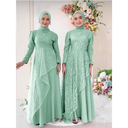 Gamis Lebaran 2023 - Dress Tiana busana muslim wanita ukuran M L XL bahan moscrepe kombinasi tile mu
