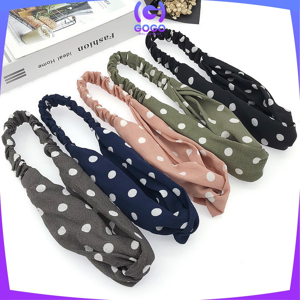 GOGO-C65 Bando Kain Korea Bahan Motif Polkadot Wanita Bendo Karet Korean Fashion Kekinian / Model Turban Bandana Simpul Kekinian Import