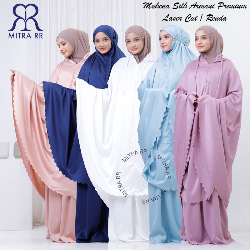 Mukena Armani Silk Silky Premium Renda / Laser Cut | Mukena Dewasa Travelling Jumbo 2in1 Terlaris | Mukena Zahara